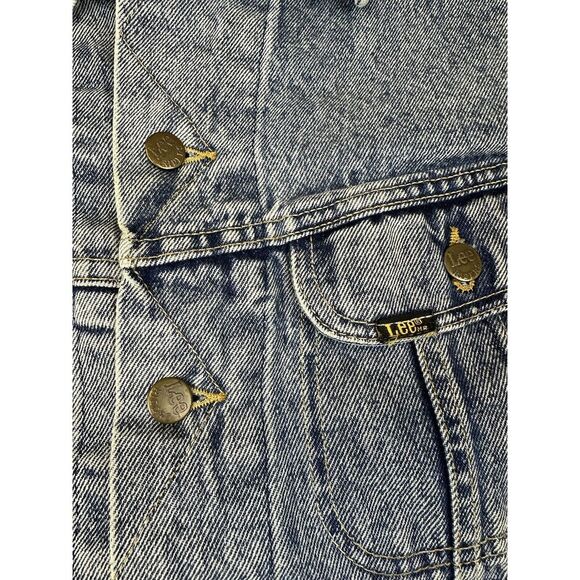Vintage LEE Riders Jean‎ Jacket Made In The USA Trucker Distressed Blue Denim XL - Picture 9 of 16